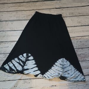 Earthbound Trading Black White Viscose Tie-dye Aline Midi Skirt S